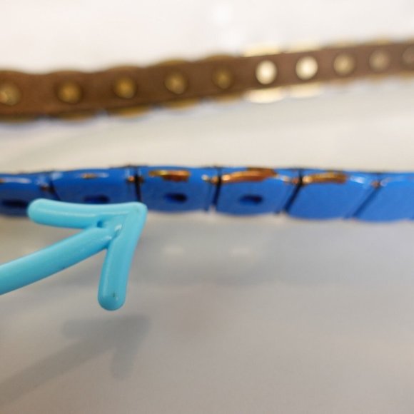 VINTAGE Western Studded Metal Belt 28 SMALL Blue Heavy Medieval Retro ECHT LEDER - Picture 8 of 10